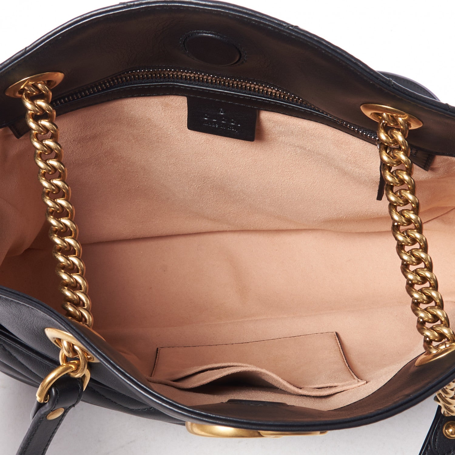 Gucci Calfskin Matelasse Medium GG Marmont Open Top Shoulder Bag Black 4 of 9