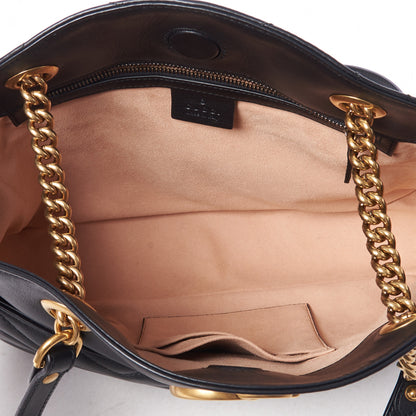 Gucci Calfskin Matelasse Medium GG Marmont Open Top Shoulder Bag Black 4 of 9