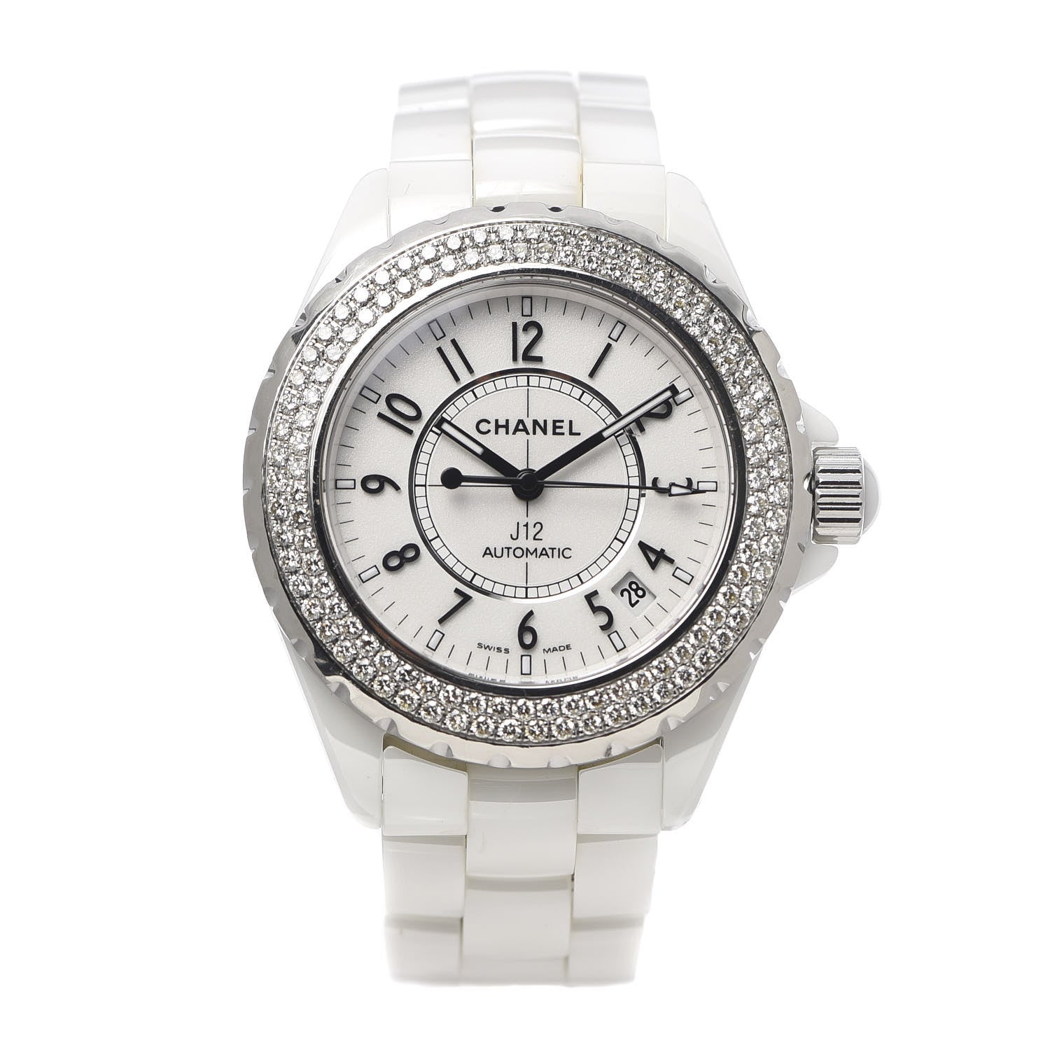 Chanel Stainless Steel Ceramic Diamond Pave Bezel 38mm J12 Automatic Watch White 1 of 6