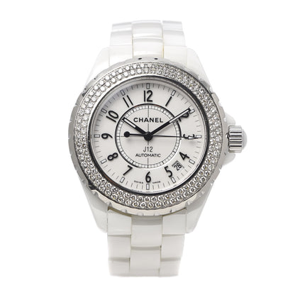 Chanel Stainless Steel Ceramic Diamond Pave Bezel 38mm J12 Automatic Watch White 1 of 6