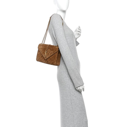 Saint Laurent Suede Mixed Matelasse Triquilt Medium Monogram Envelope Satchel Bark Brown 2 of 11