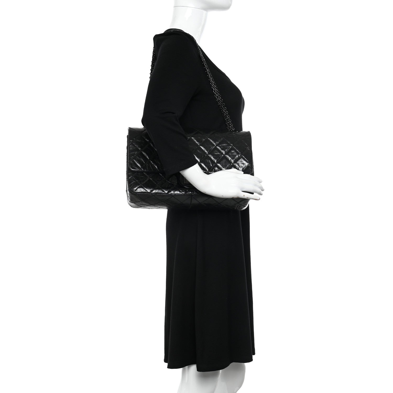 Chanel Glazed Aged Calfskin Quilted 2.55 Reissue 227 Flap So Black 2 of 10
