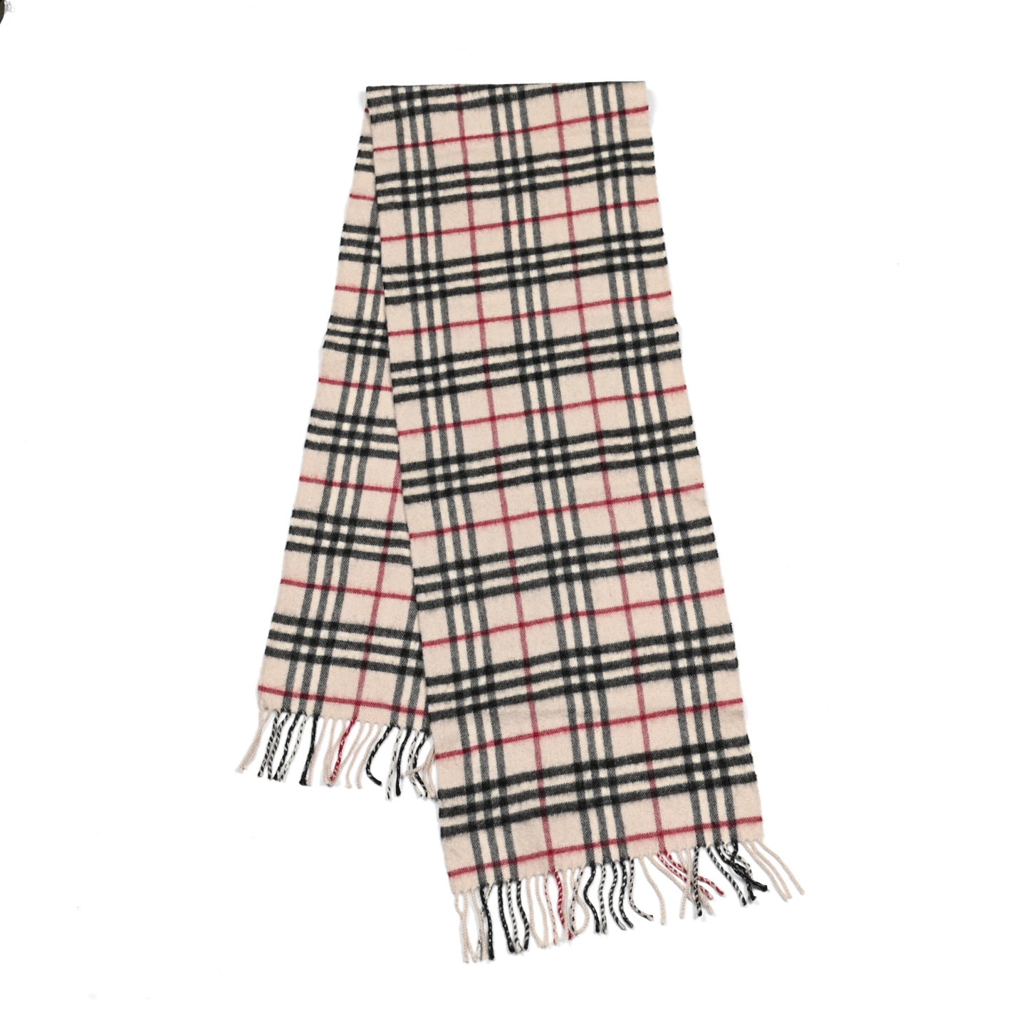 Cashmere Vintage Check Fringe Scarf Beige