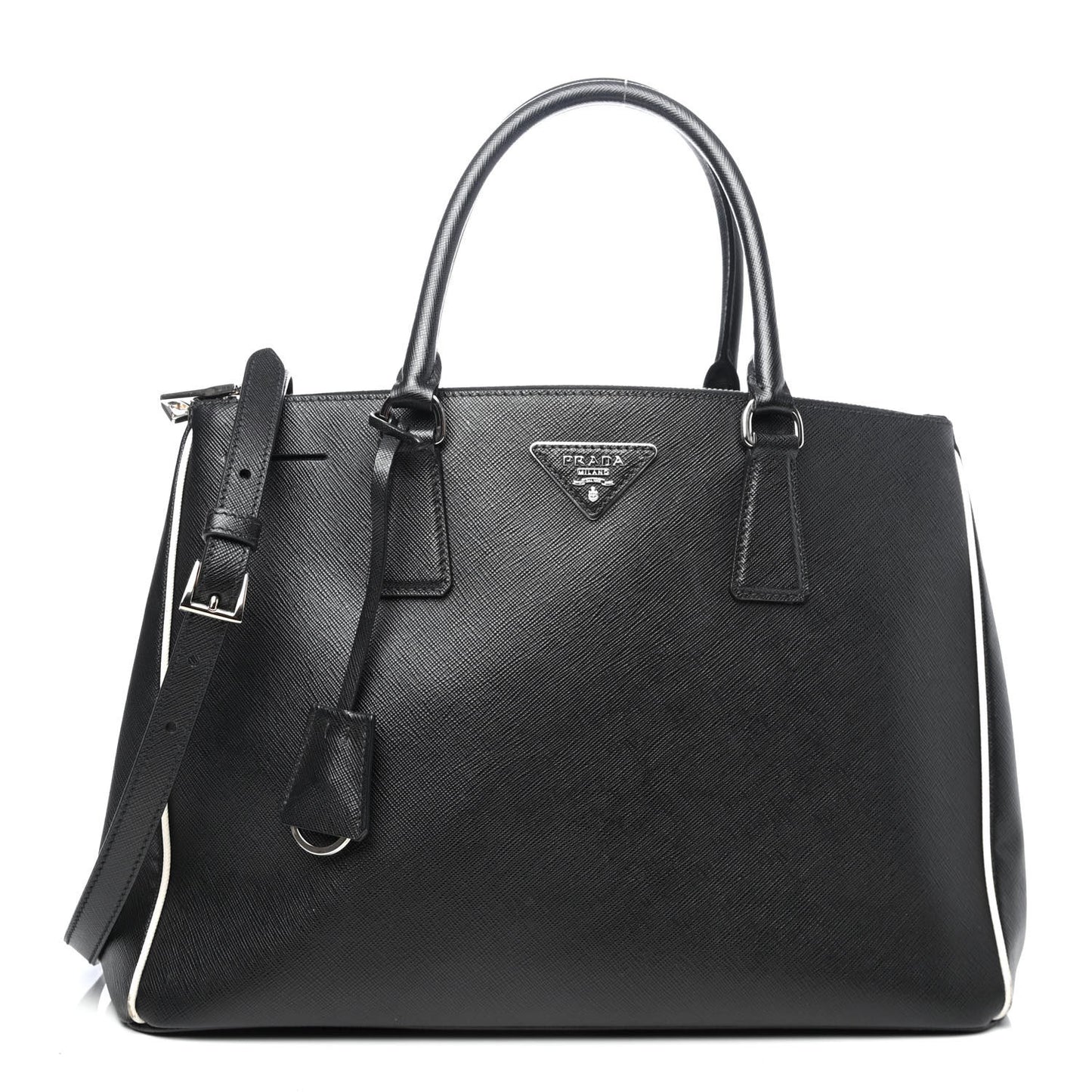 Saffiano Medium Galleria Double Zip Tote Black Talco