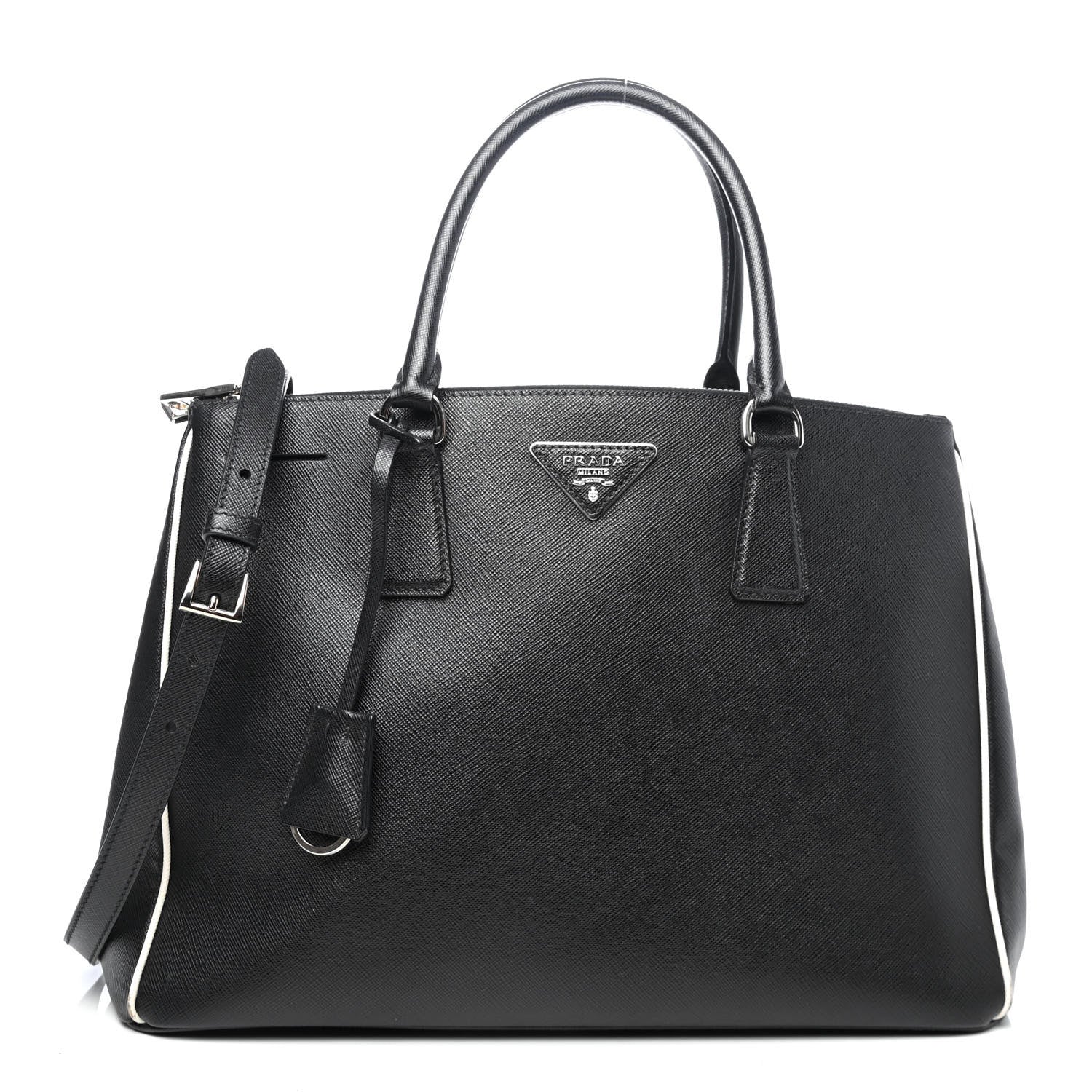 Prada Saffiano Medium Galleria Double Zip Tote Black Talco 1 of 6