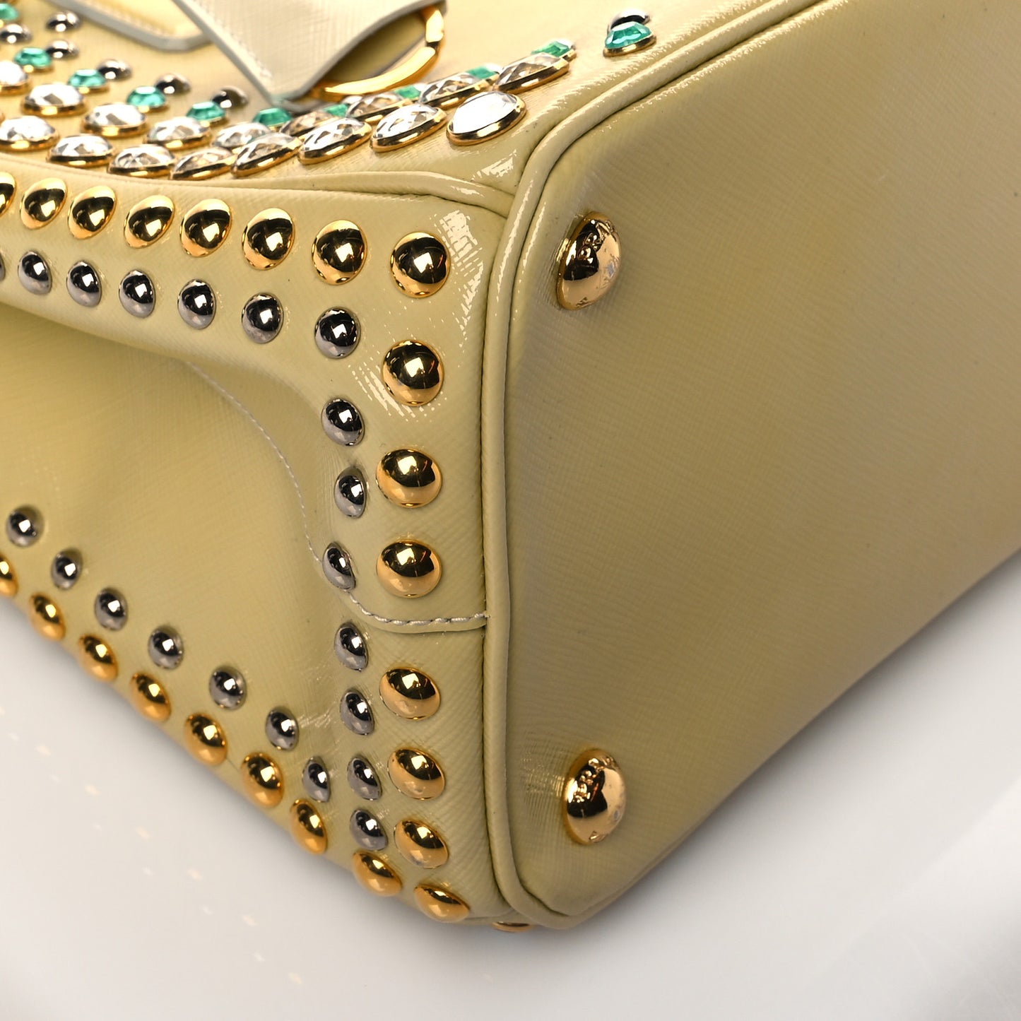 Saffiano Vernice Studded Crystal Galleria Double Zip Tote Talco