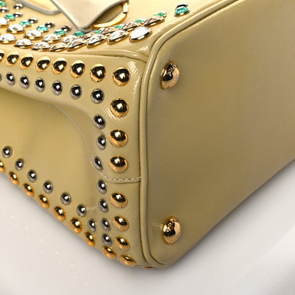 Prada Saffiano Vernice Studded Crystal Galleria Double Zip Tote Talco 8 of 9