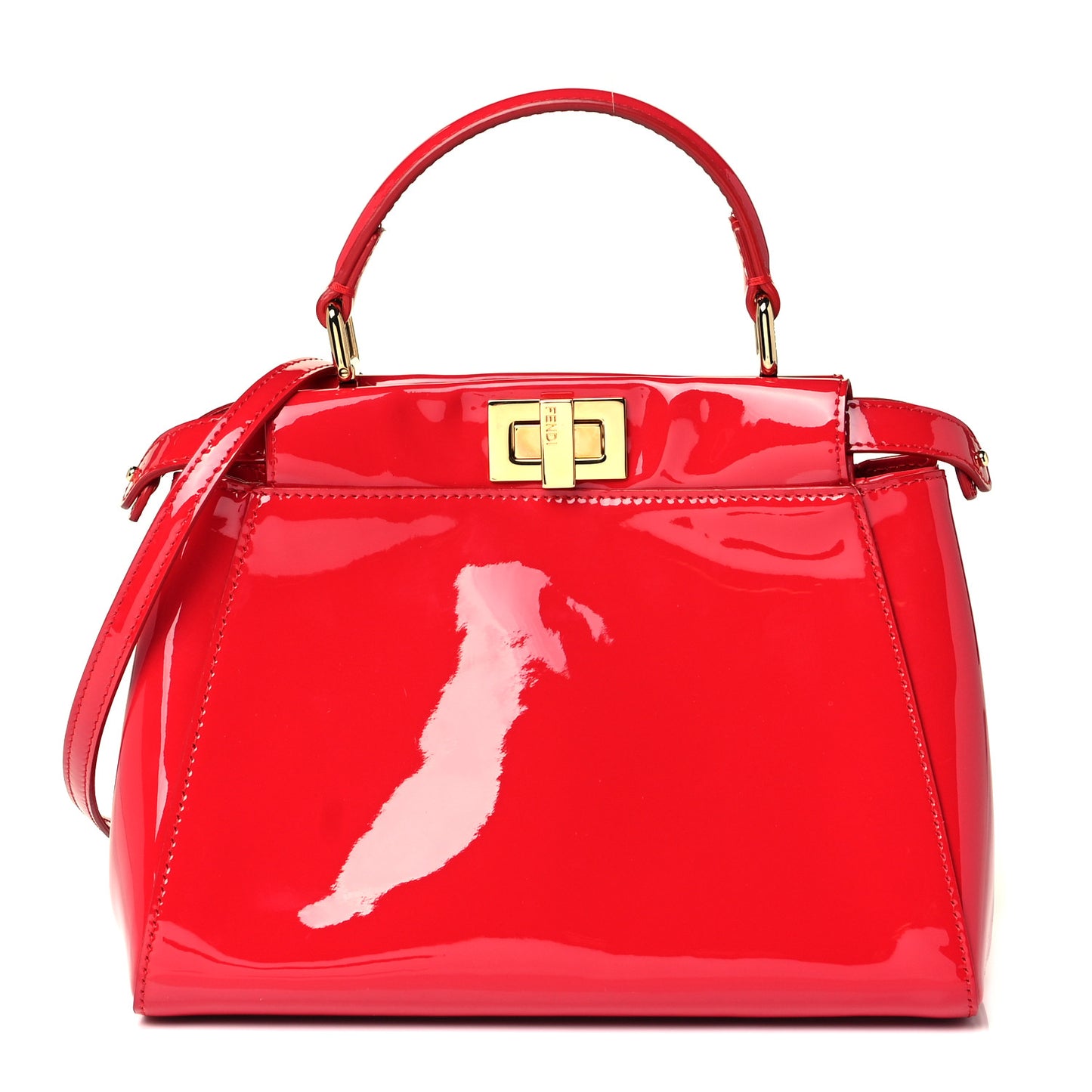 Vitello Vernice Mou Mini Peekaboo Iconic Satchel Rosso Cardinale