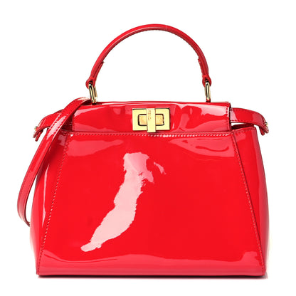 Fendi Vitello Vernice Mou Mini Peekaboo Iconic Satchel Rosso Cardinale 1 of 8