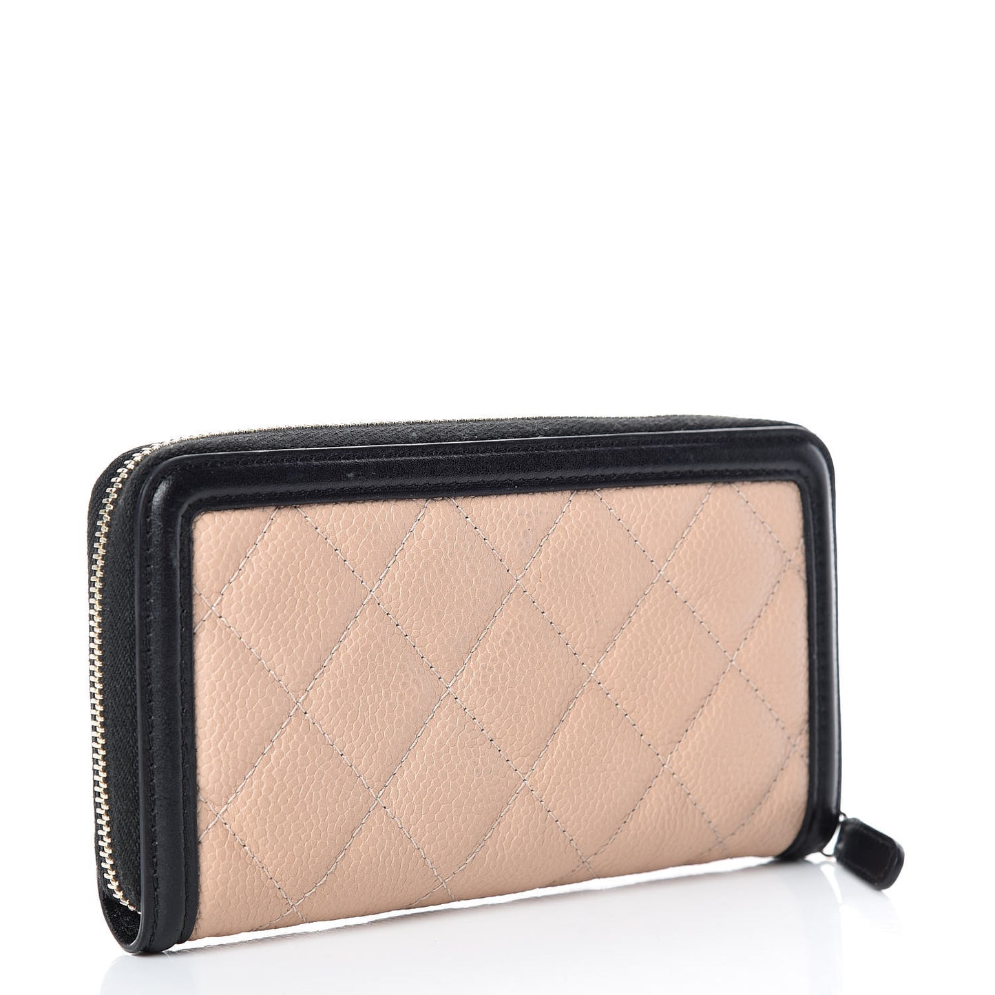 Caviar Quilted Small Filigree Zip Around Wallet Beige Black