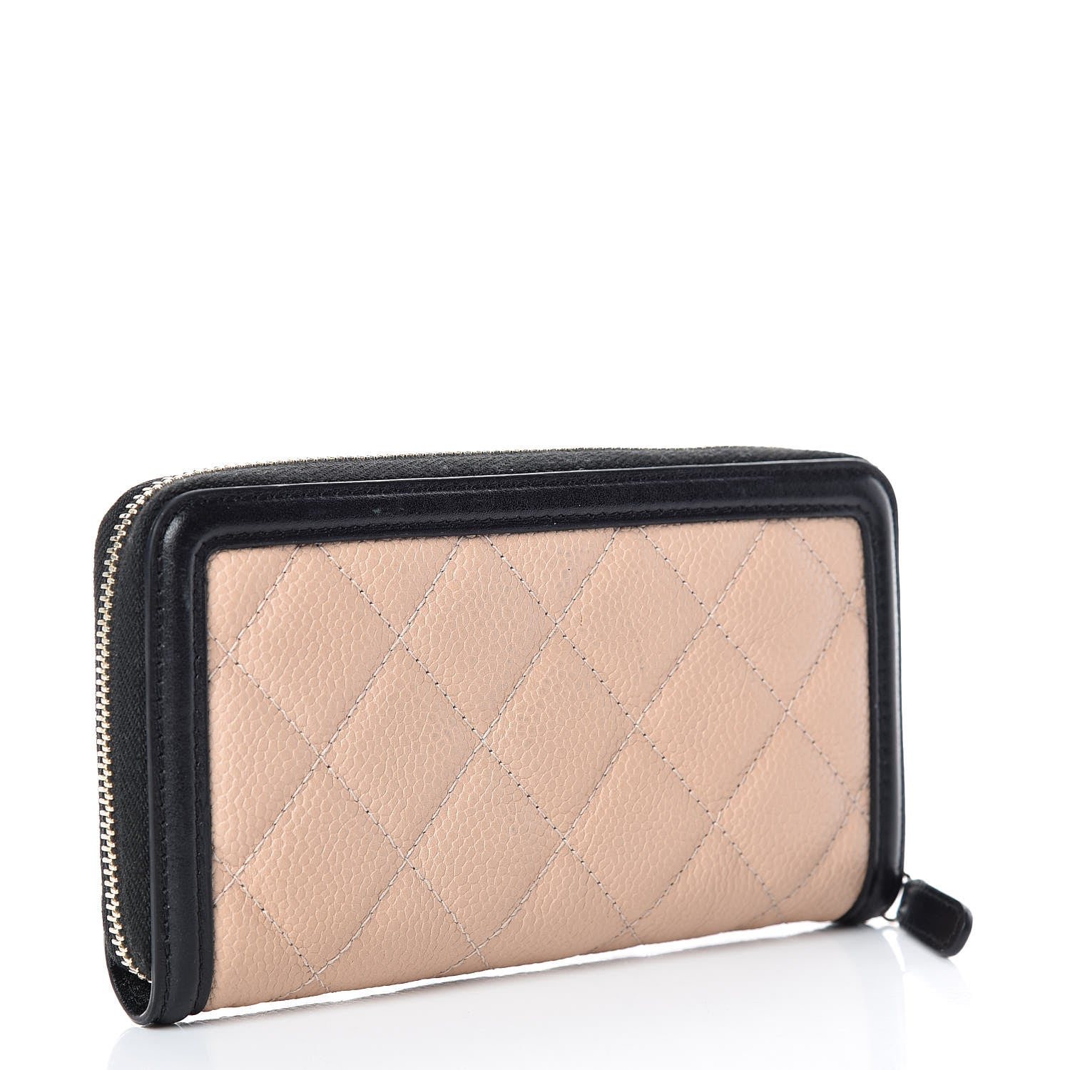 Chanel Caviar Quilted Small Filigree Zip Around Wallet Beige Black 3 of 15