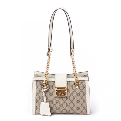 Gucci GG Supreme Monogram Moon Calfskin Small Padlock Tote Beige Ebony Mystic White 1 of 8