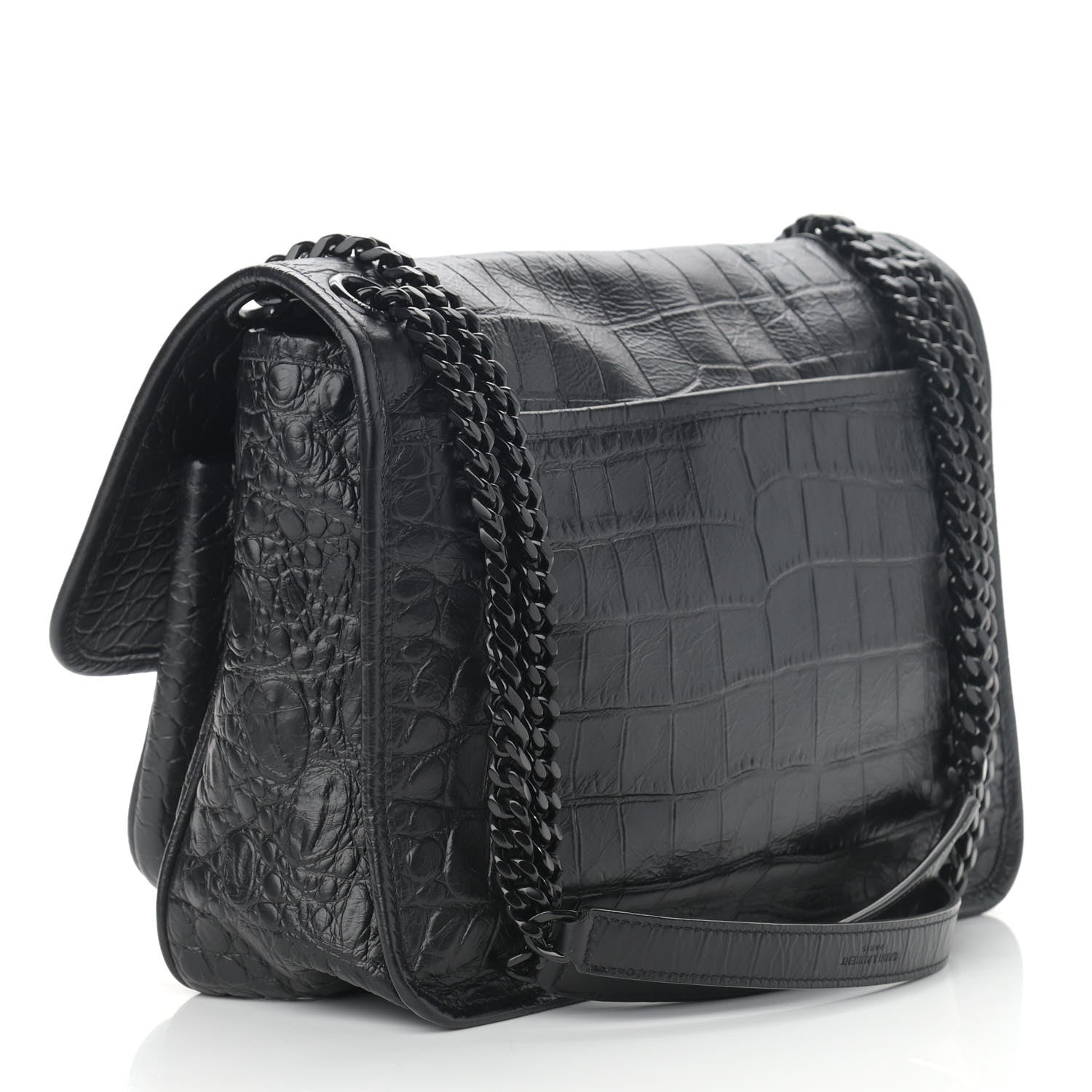Saint Laurent Crocodile Embossed Lambskin Monogram Medium Niki Chain Satchel Black 3 of 10