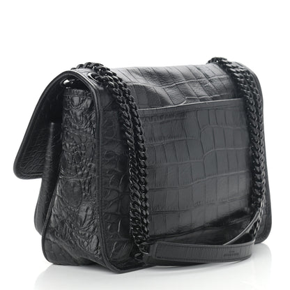 Saint Laurent Crocodile Embossed Lambskin Monogram Medium Niki Chain Satchel Black 3 of 10