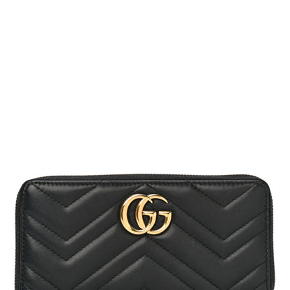 Gucci Calfskin Matelasse GG Marmont Zip Around Wallet Black 7 of 12