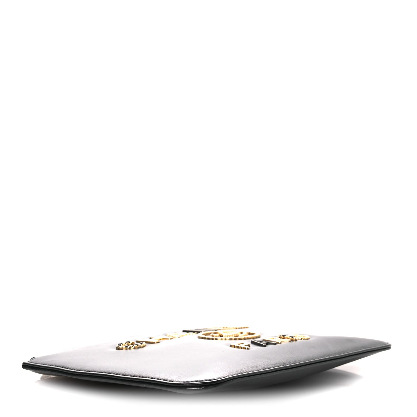 Shiny Calfskin Crystal Pearl Logo Cosmetic Case Black