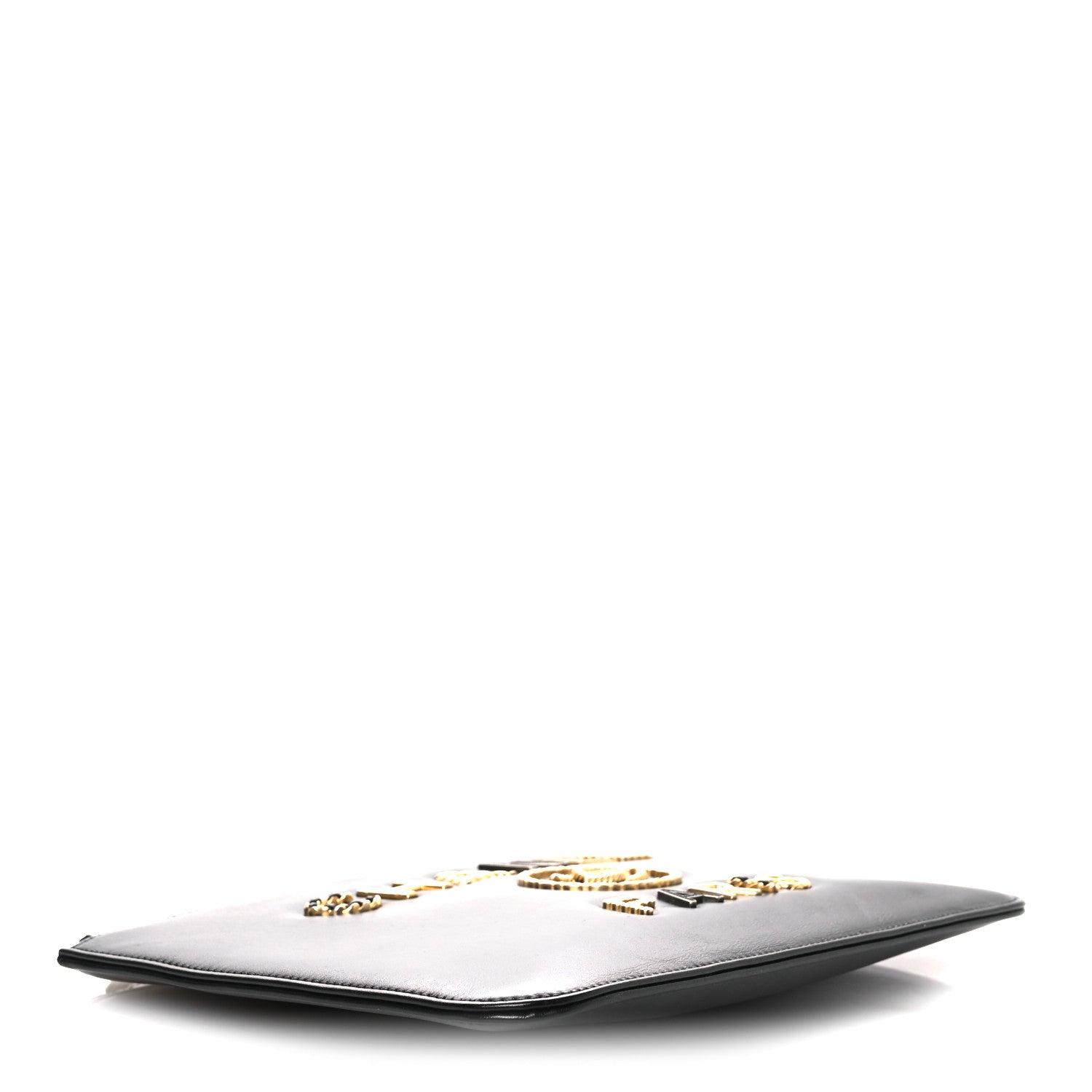 Chanel Shiny Calfskin Crystal Pearl Logo Cosmetic Case Black 4 of 11