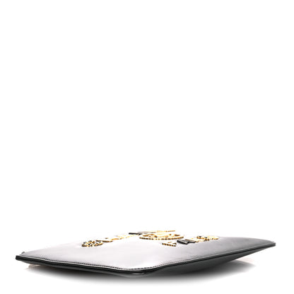 Chanel Shiny Calfskin Crystal Pearl Logo Cosmetic Case Black 4 of 11