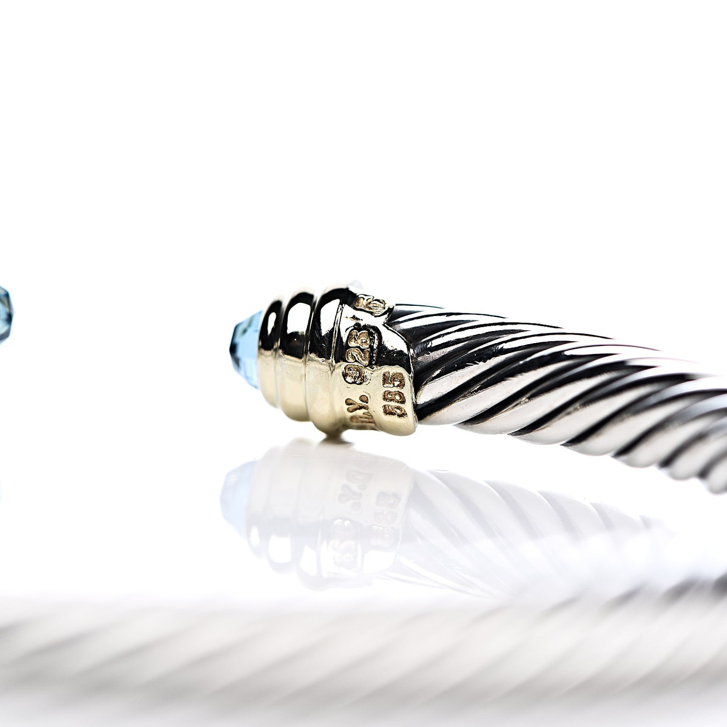 Sterling Silver 14K Yellow Gold Blue Topaz 5mm Cable Classics Petite Color Bracelet