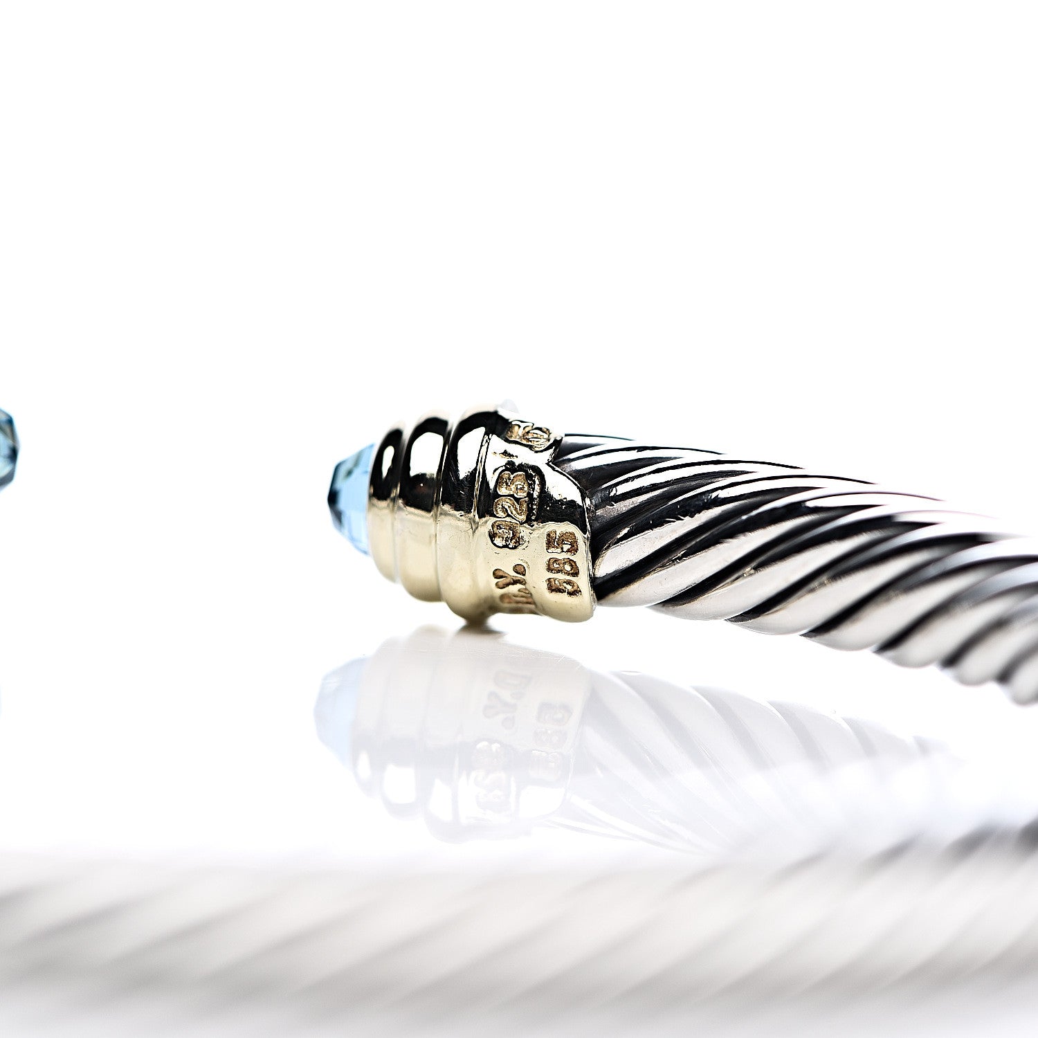 David Yurman Sterling Silver 14K Yellow Gold Blue Topaz 5mm Cable Classics Petite Color Bracelet 5 of 5