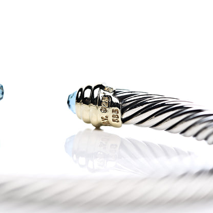 David Yurman Sterling Silver 14K Yellow Gold Blue Topaz 5mm Cable Classics Petite Color Bracelet 5 of 5