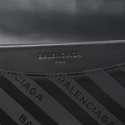 Balenciaga Nylon Jacquard Diagonal Logo Medium Scarf Lock Chain Shoulder Bag Black Red 6 of 9