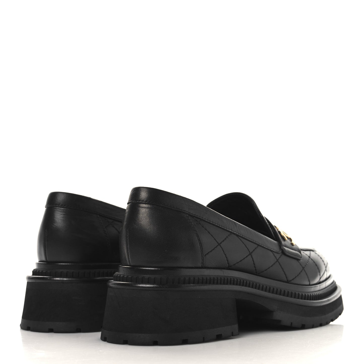 Calfskin Quilted CC Mocassin Loafers 38.5 Black