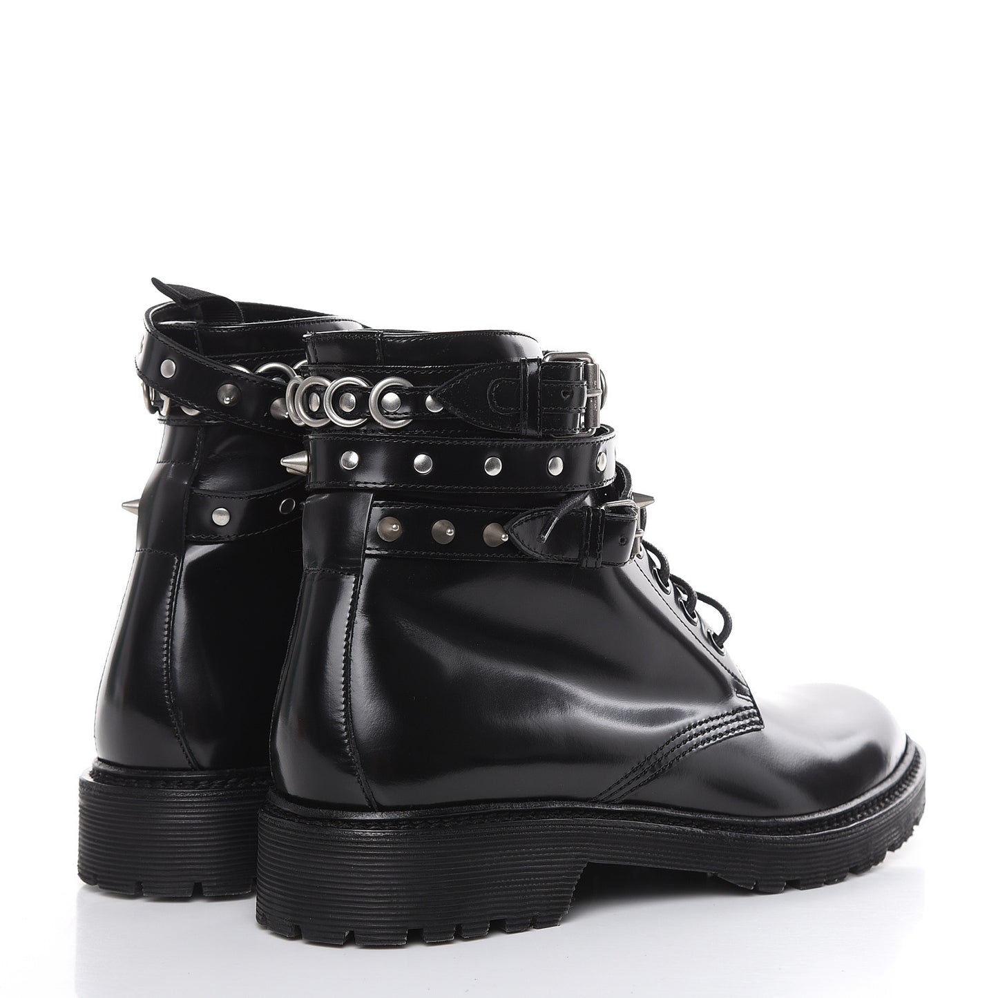Smooth Calfskin Studded Womens Lace-Up Combat Boots 38 Black