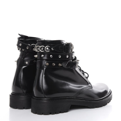 Saint Laurent Smooth Calfskin Studded Womens Lace-Up Combat Boots 38 Black 4 of 7