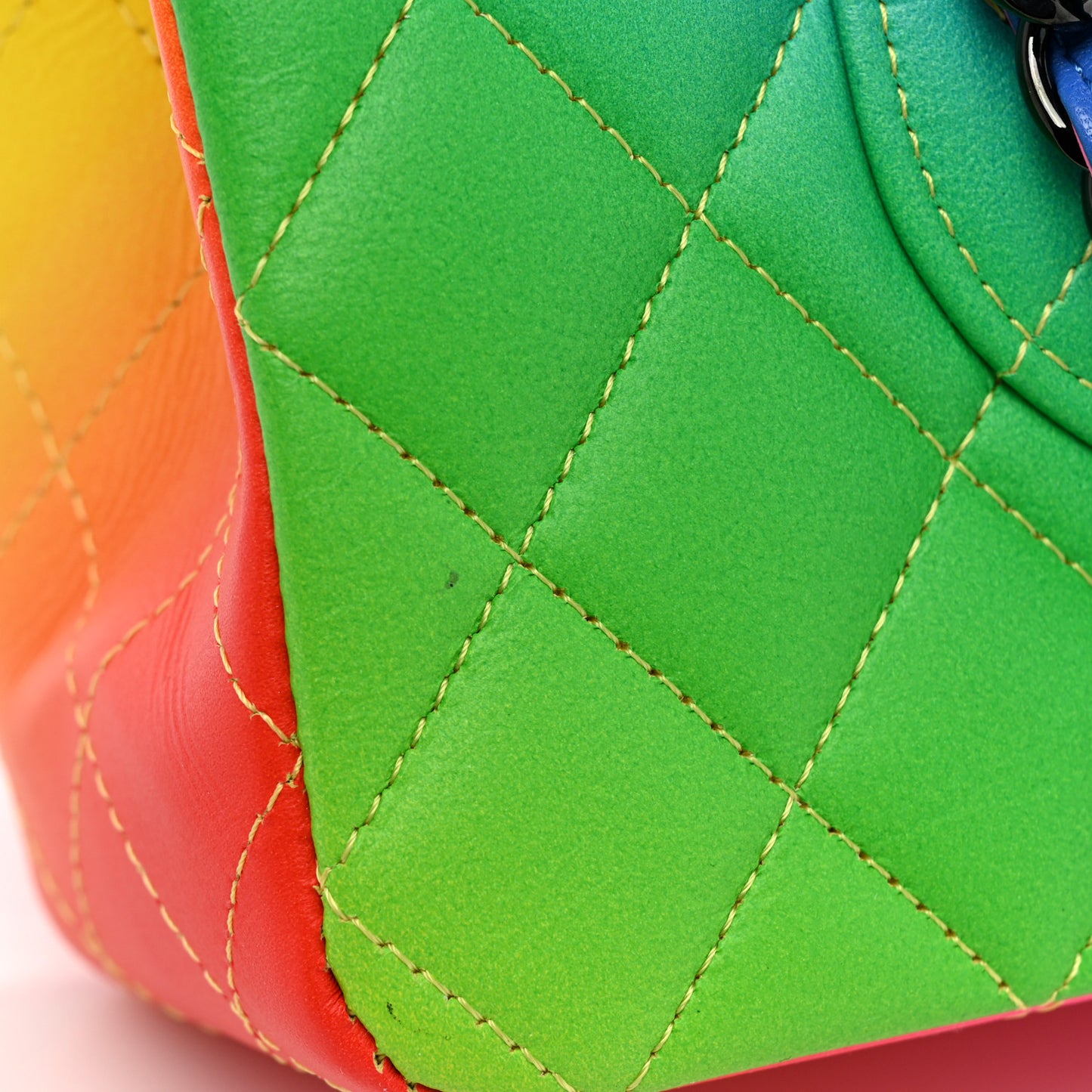 Calfskin Quilted Medium Rainbow Double Flap Multicolor