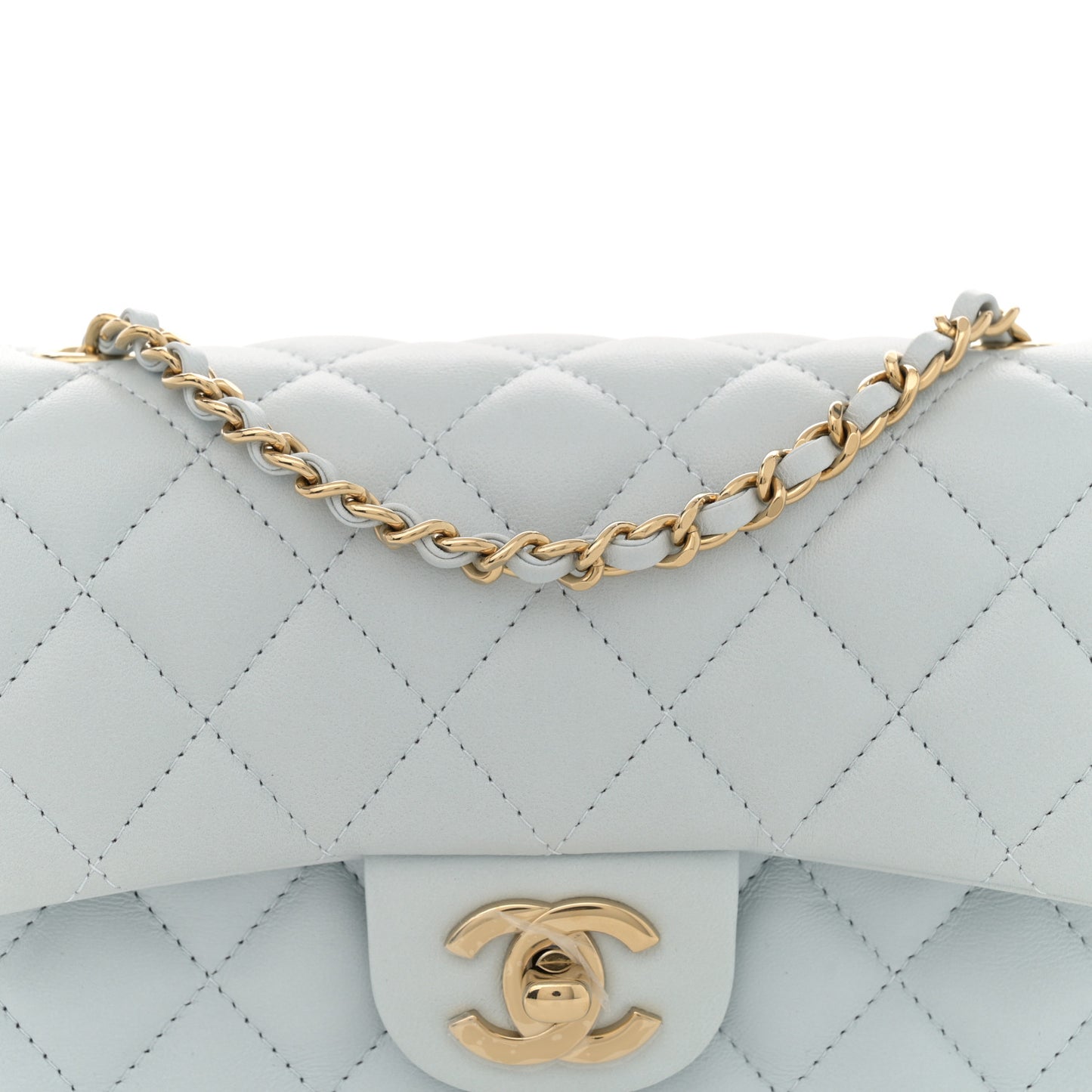 Lambskin Quilted Extra Mini Rectangular Flap Light Blue