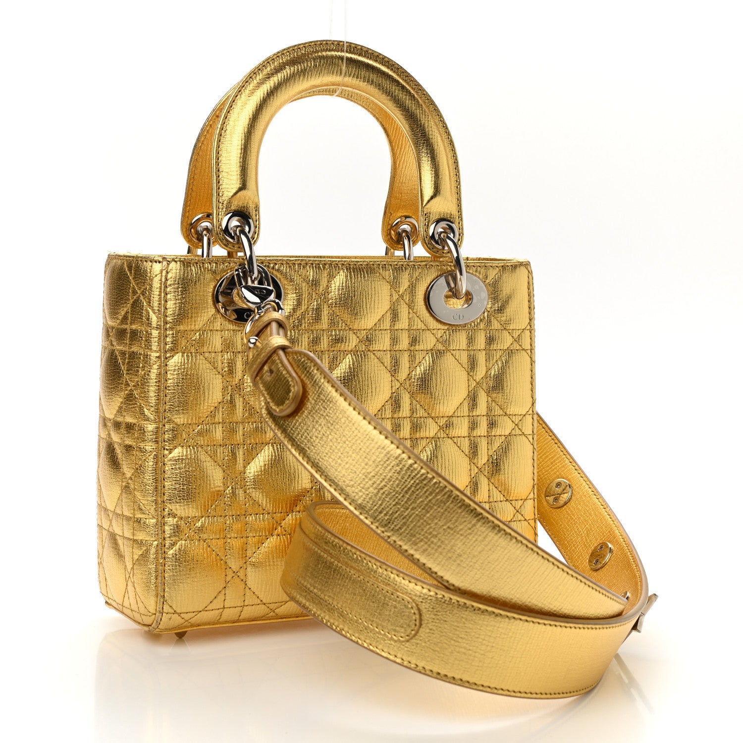 Christian Dior Metallic Grained Calfskin Cannage Small Lucky Badges My Lady Dior Gold 3 of 13