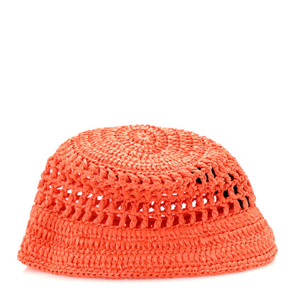 Prada Yarn Raffia Effect Crochet Logo Embroidered Womens Bucket Hat S Arancio 6 of 8
