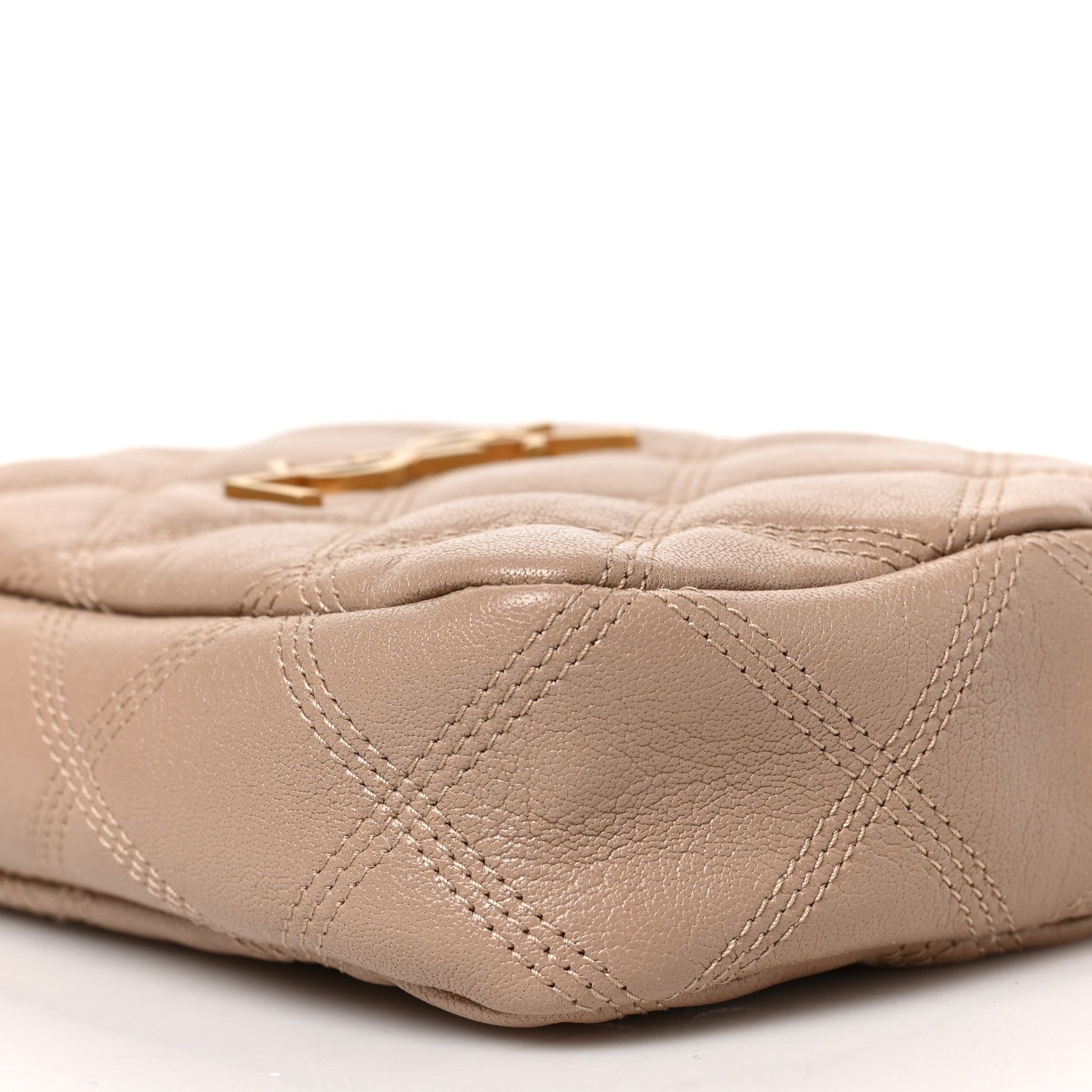 Saint Laurent Grained Lambskin Quilted Mini Becky Double Zip Bag Natural Tan 10 of 10