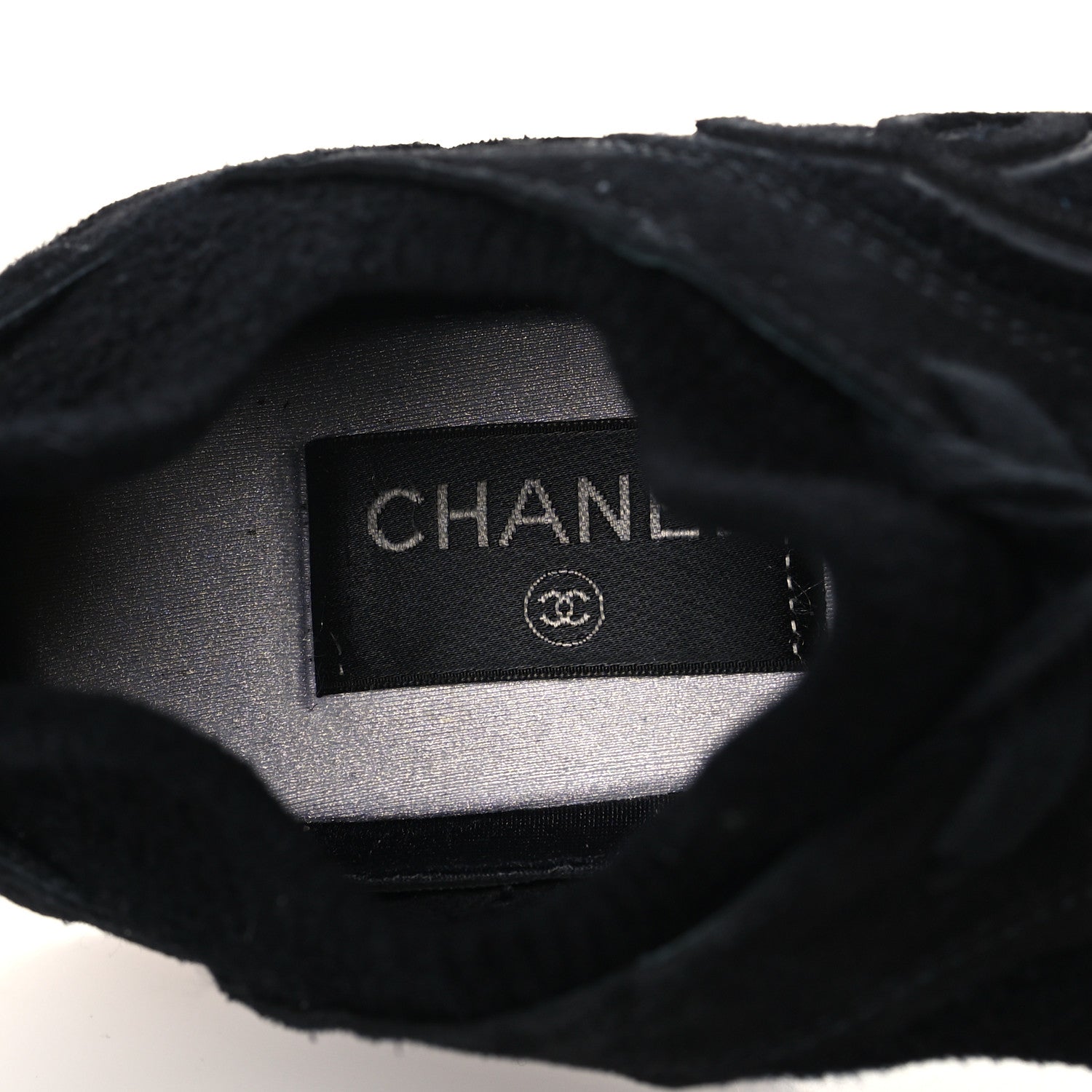 Chanel Fabric Suede Calfskin Stretch CC Sneakers 38.5 Black 6 of 7