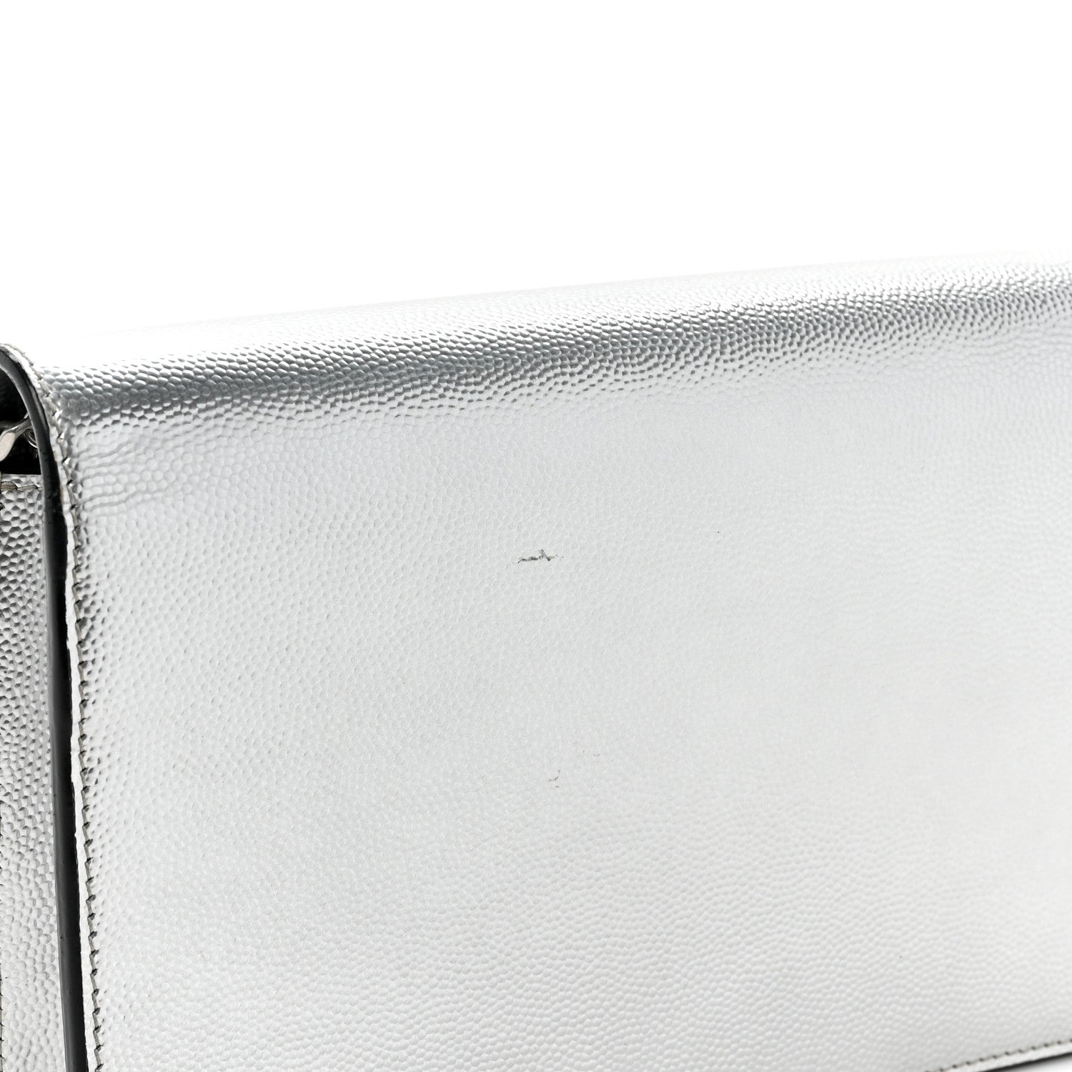 Saint Laurent Metallic Grain De Poudre Clasic Monogram Kate Tassel Chain Wallet Argento 15 of 16