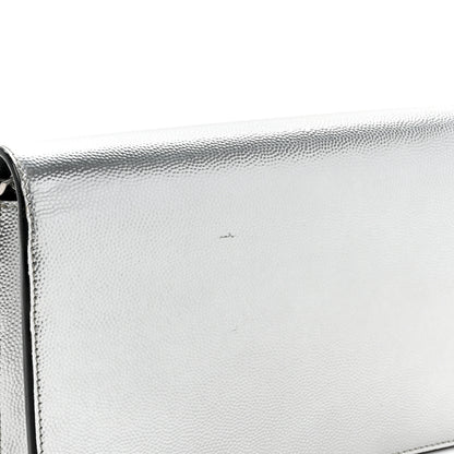 Saint Laurent Metallic Grain De Poudre Clasic Monogram Kate Tassel Chain Wallet Argento 15 of 16