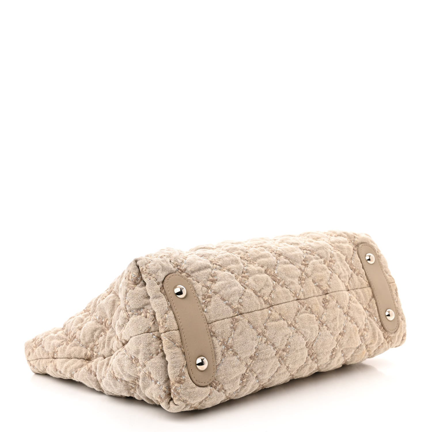 Chanel Canvas Quilted Tweed Stitch Bubble Shopping Tote Beige 4 of 10
