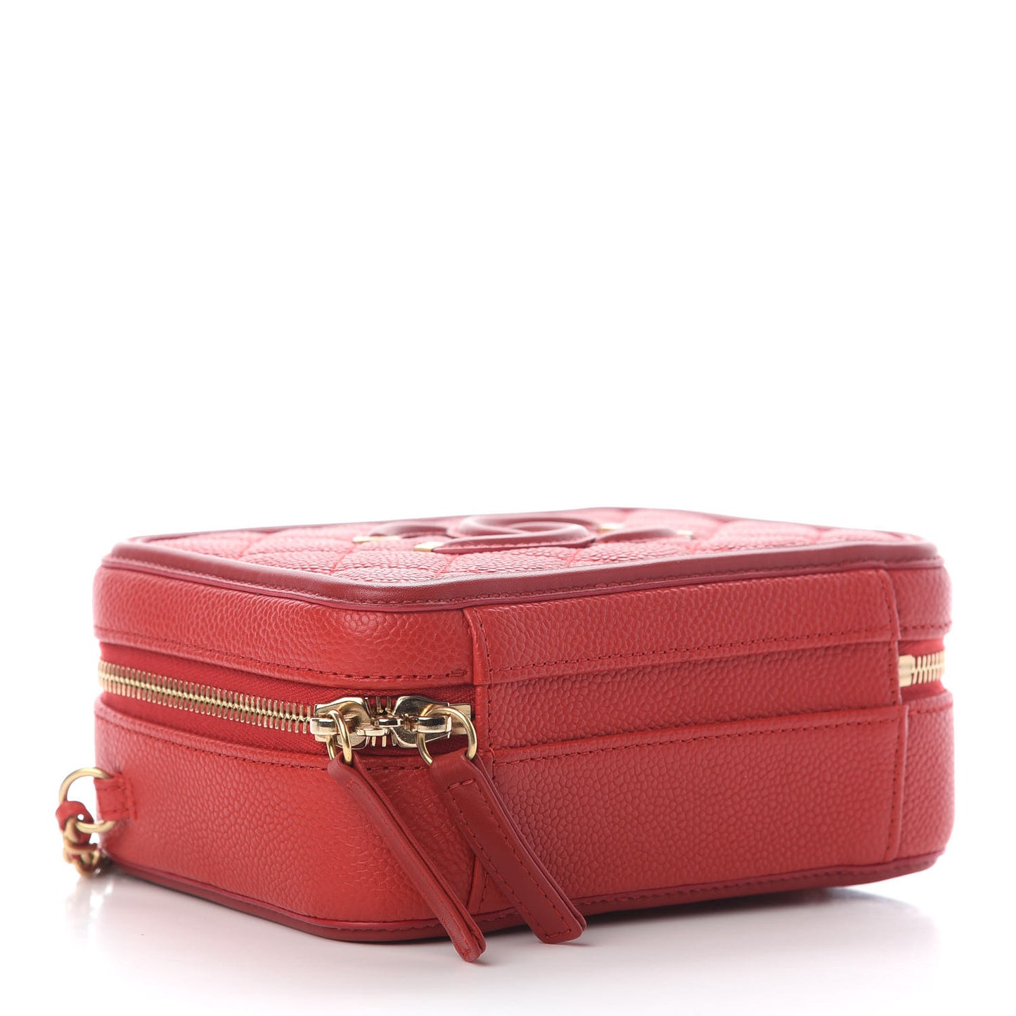 Caviar Quilted Small CC Filigree Vanity Case Red