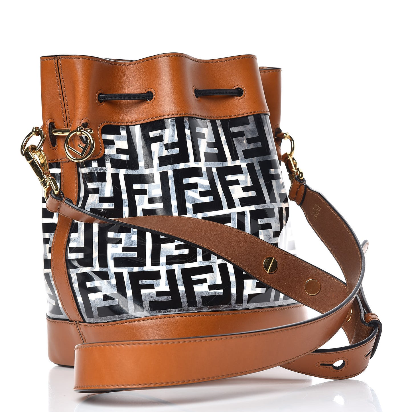 TPU FF Vitello Aura F is Fendi Grande Mon Tresor Bucket Bag Black Cuoio