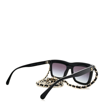 Chanel Acetate Metal Calfskin Chain Rectangle Sunglasses 71627 Black 4 of 9