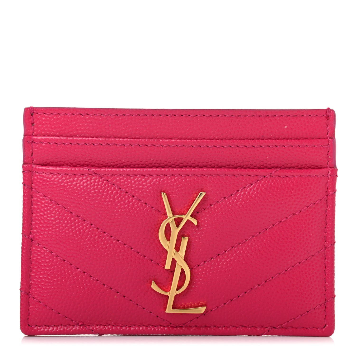 Saint Laurent Grain De Poudre Matelasse Chevron Monogram Credit Card Case Bubblegum 1 of 7