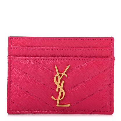 Saint Laurent Grain De Poudre Matelasse Chevron Monogram Credit Card Case Bubblegum 1 of 7