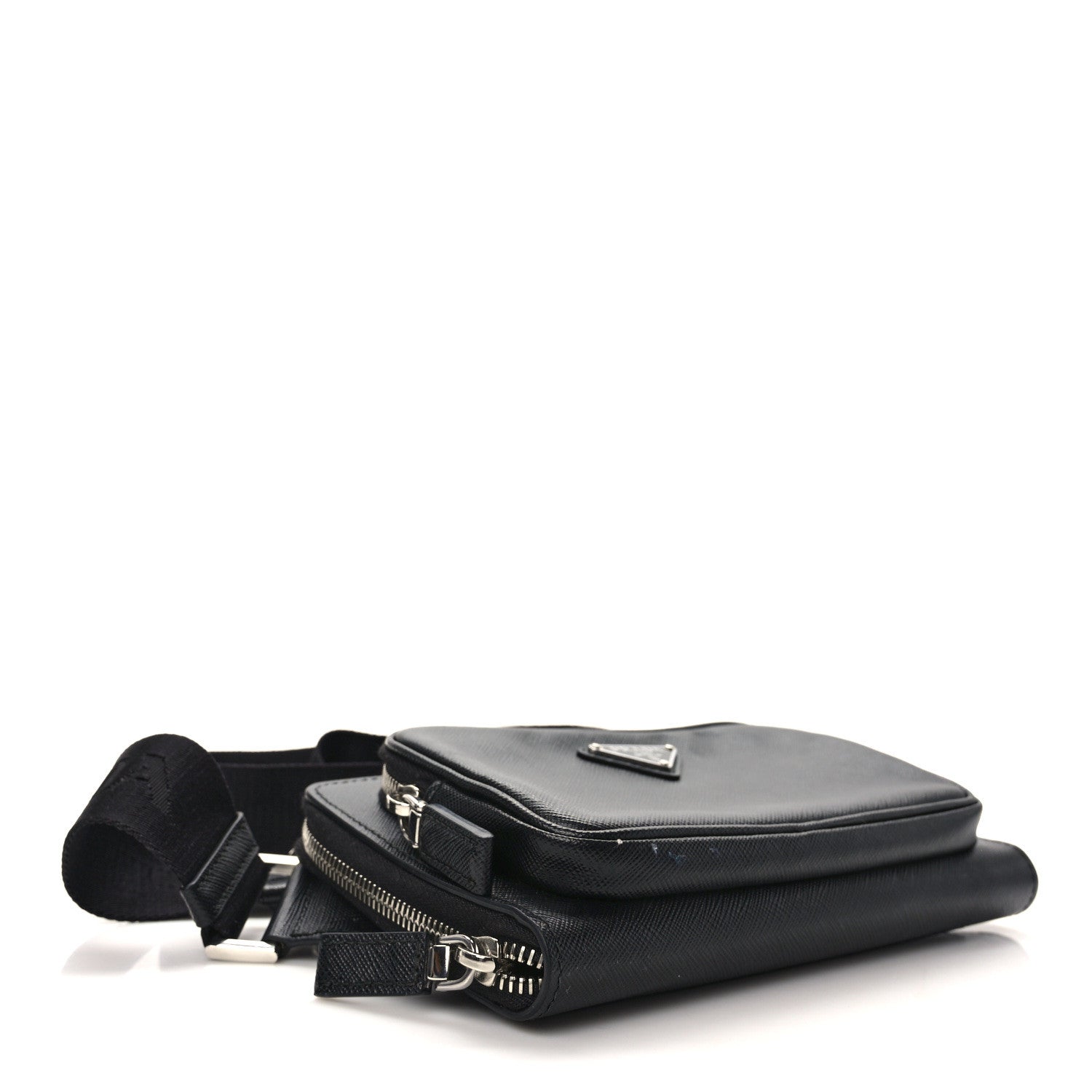 Prada Saffiano Travel Double Zip Crossbody Belt Bag Black 4 of 13