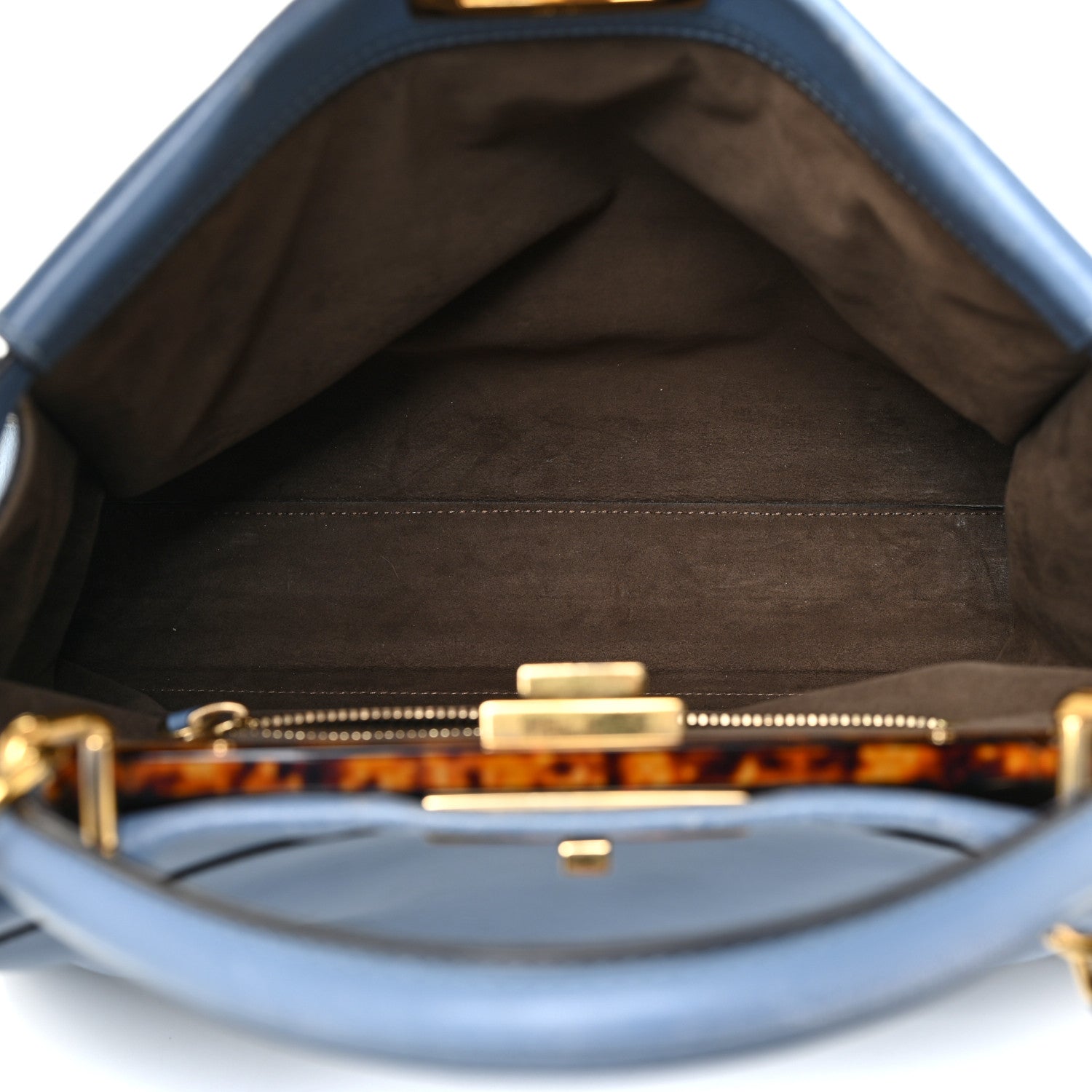 Fendi Vitello Seta Plexiglass Tortoise Large Peekaboo Iconic Satchel Ceruleo 5 of 19