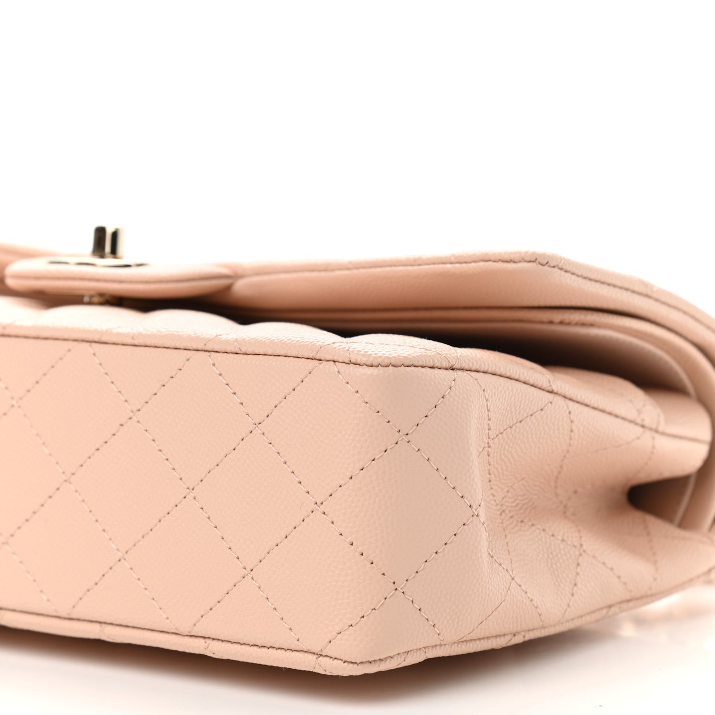 Caviar Quilted Medium Double Flap Light Beige