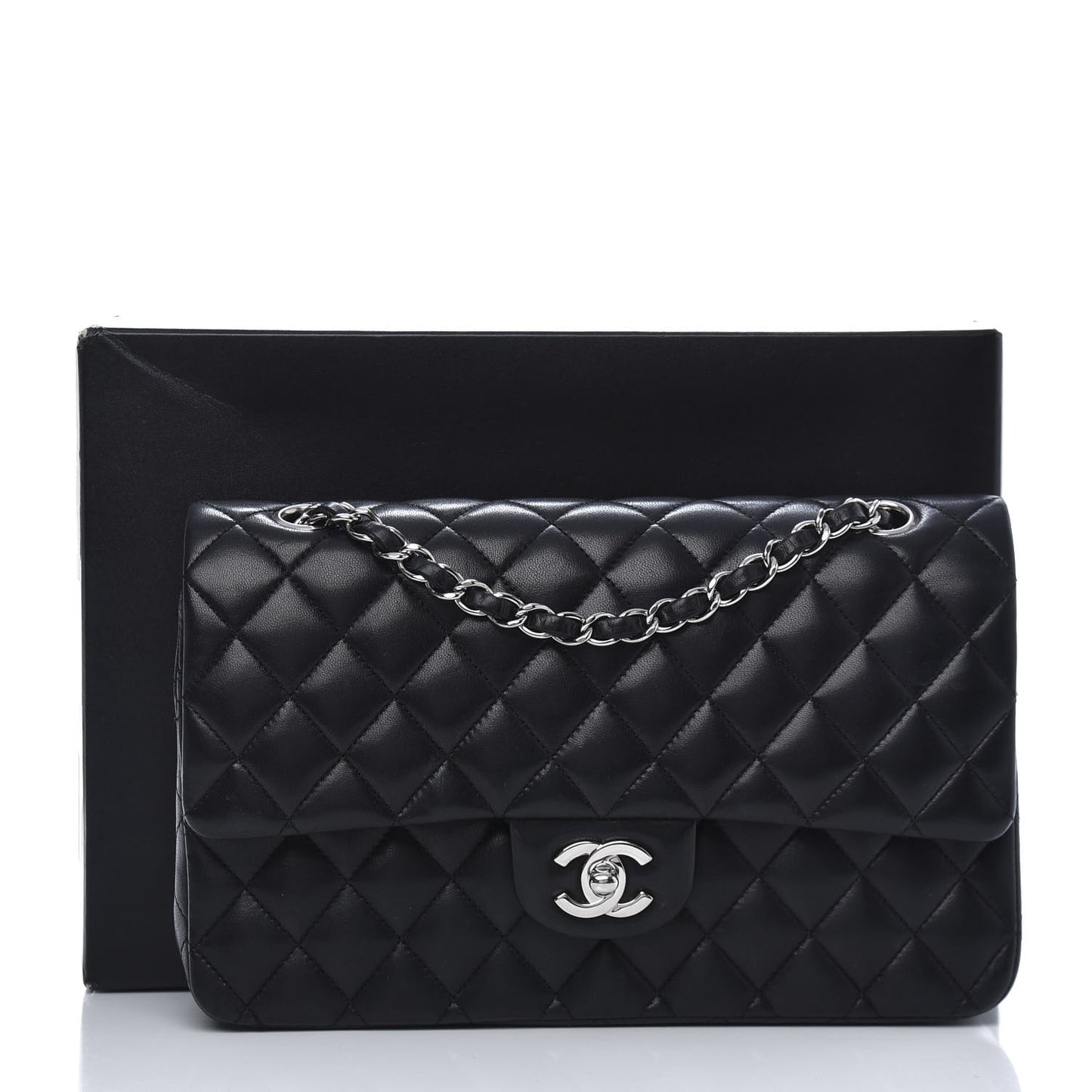 Lambskin Quilted Medium Double Flap Black