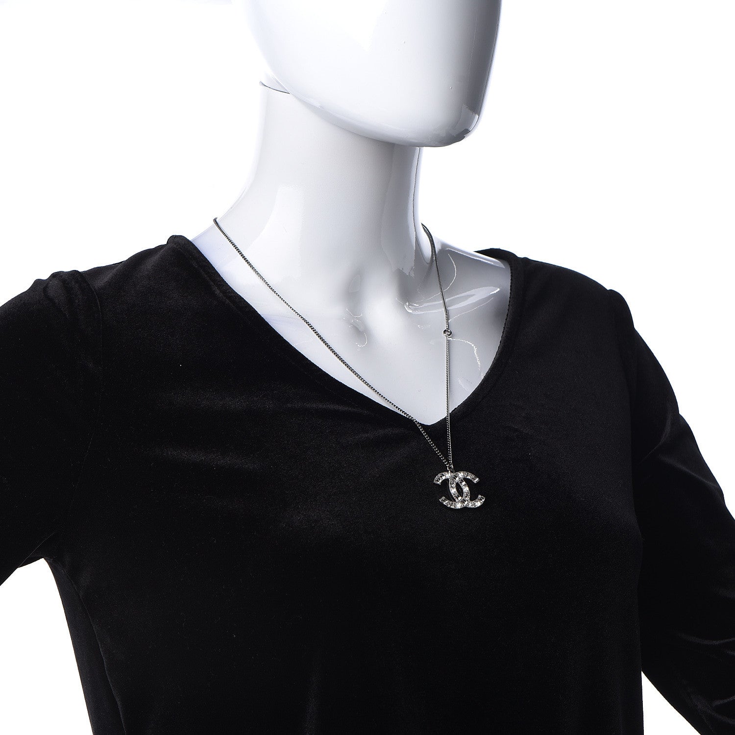 Chanel Baguette Crystal CC Necklace Silver 2 of 5