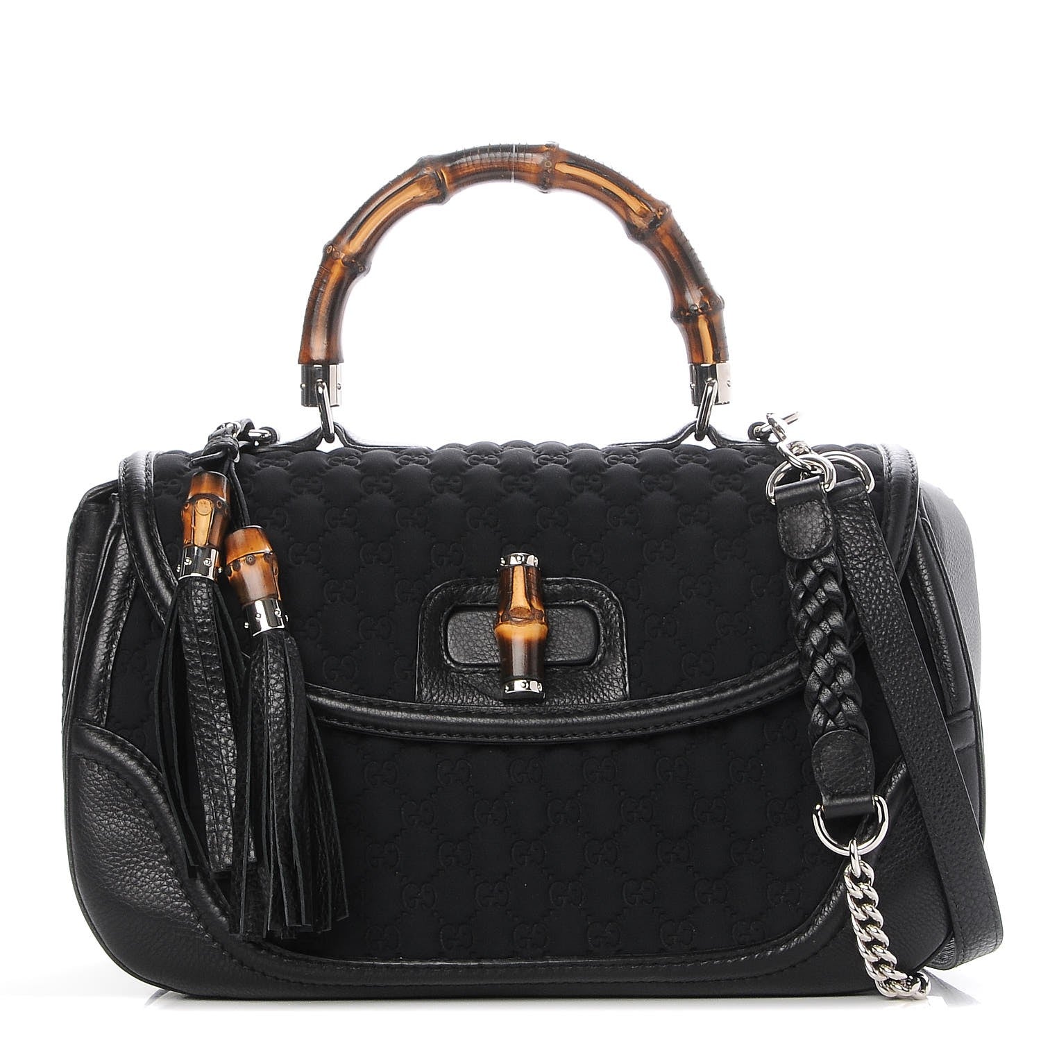 Gucci Rubber Guccissima Large New Bamboo Top Handle Bag Black 1 of 8