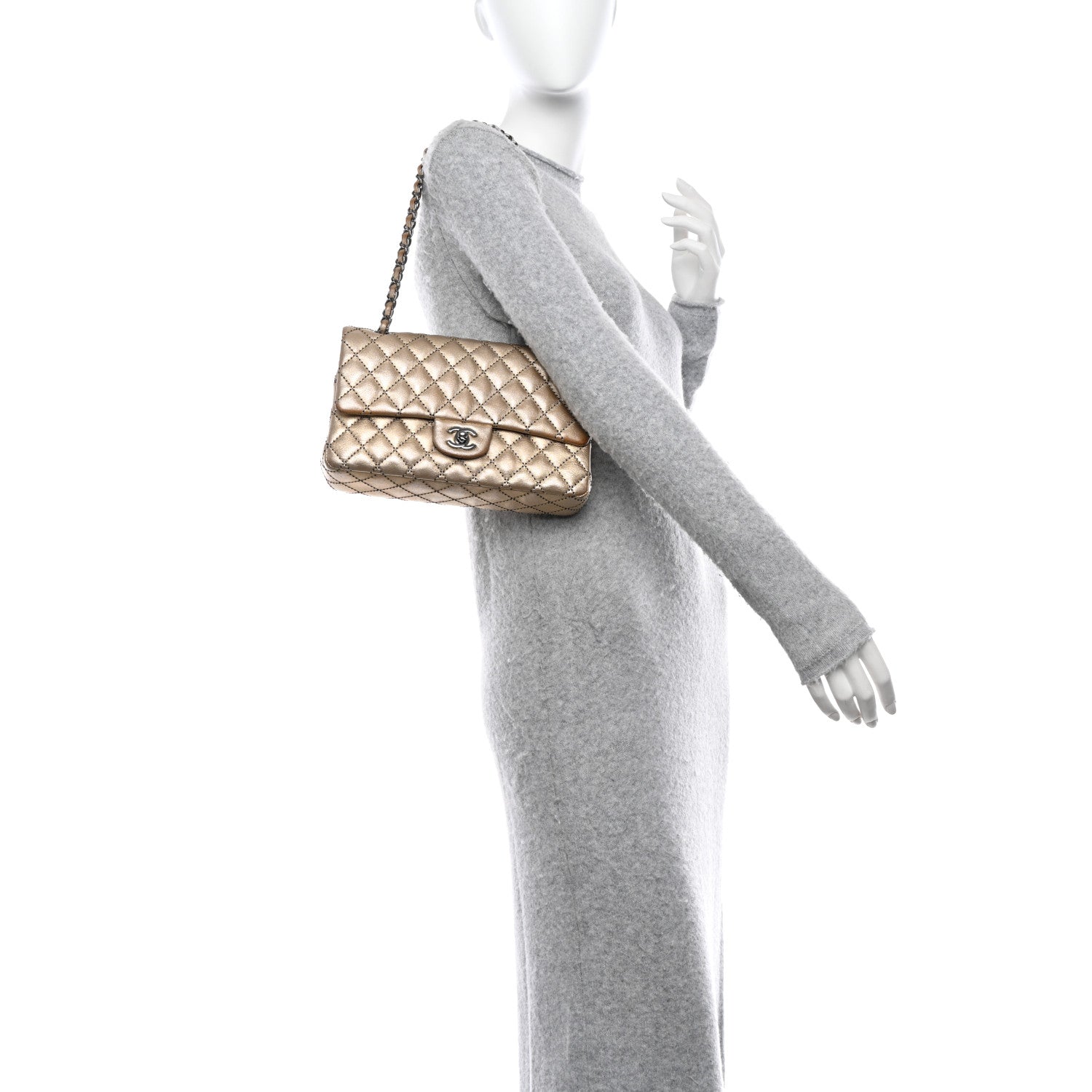 Chanel Metallic Washed Lambskin Quilted Medium Double Flap Dark Gold Black 2 of 17